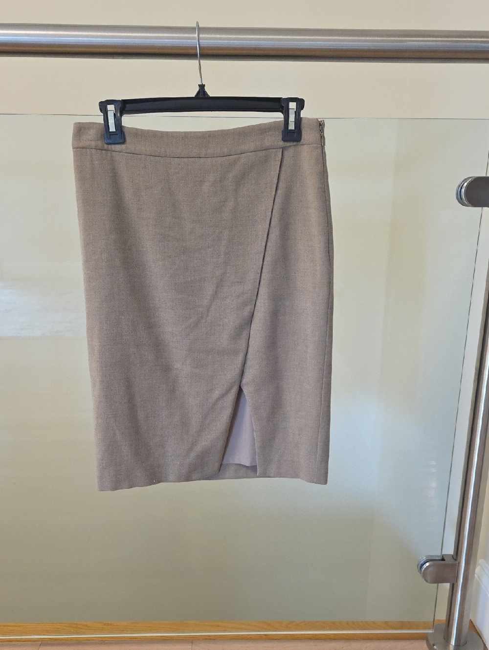 Classic Beige Pencil Skirt with Front Slit